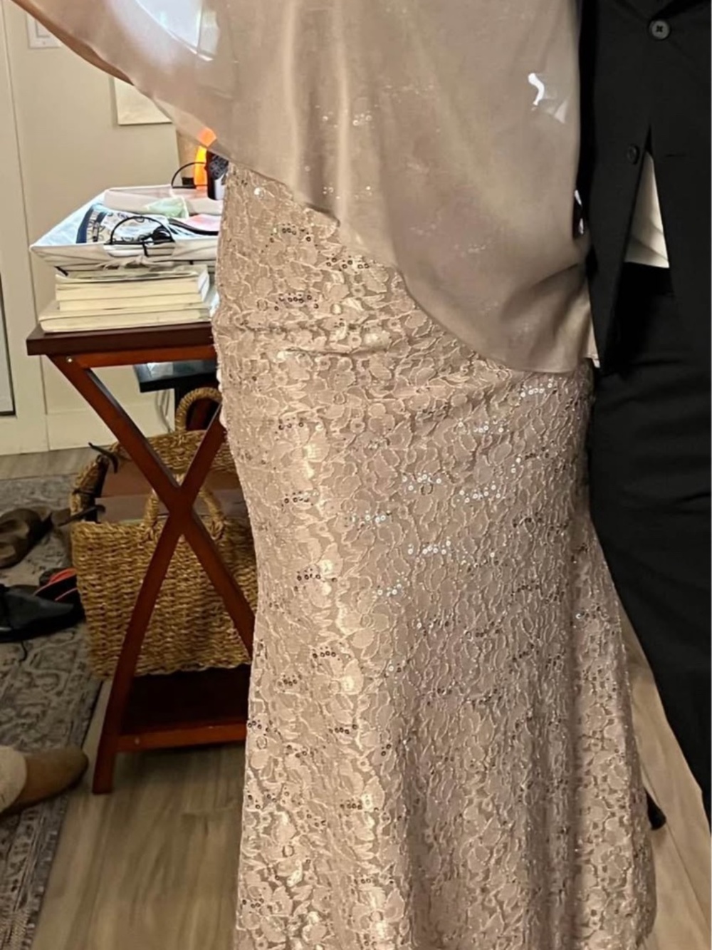 Champagne Lace Dress with Sheer Cape
